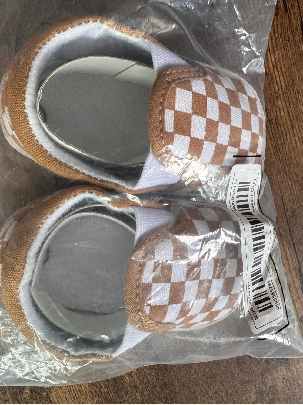 Kids Slip-On Checkerboard Shoes - White & Brown